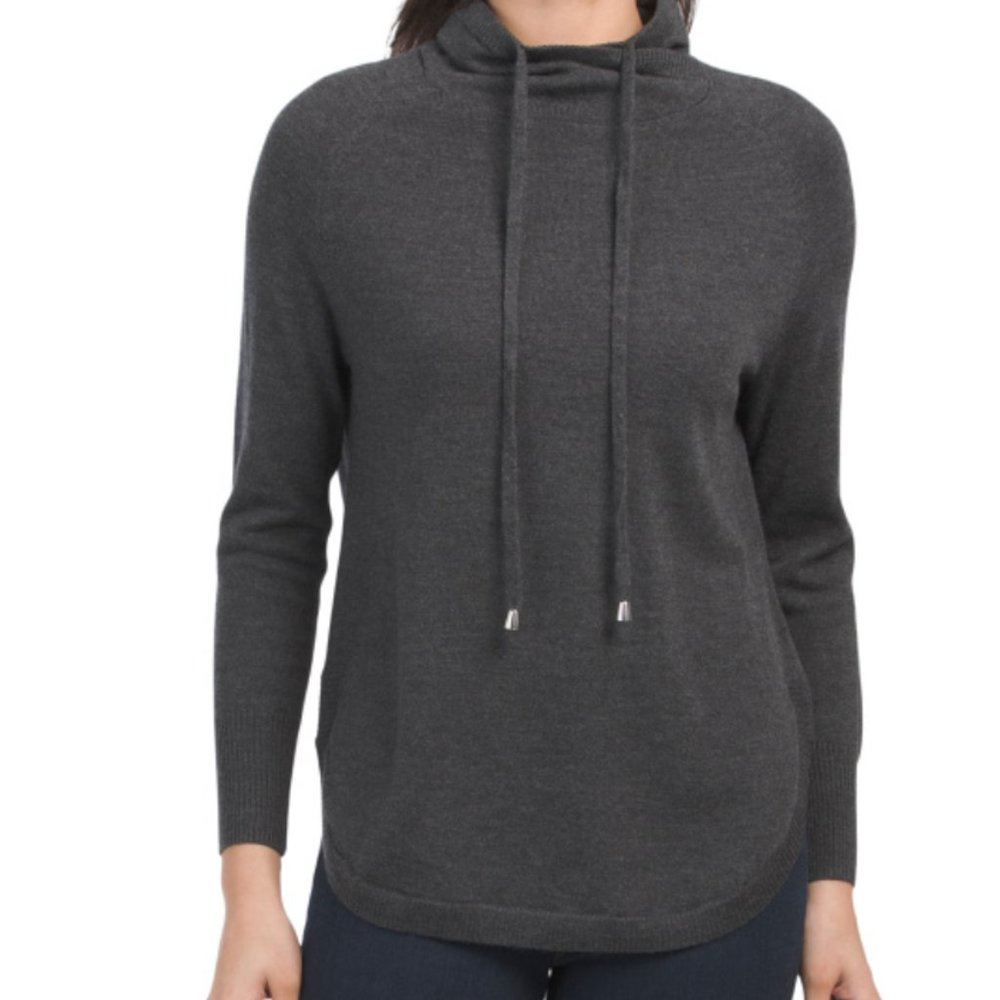 NEW CYNTHIA ROWLEY Merino Wool Round Hem Tunic TOP Sweater Charcoal MEDIUM